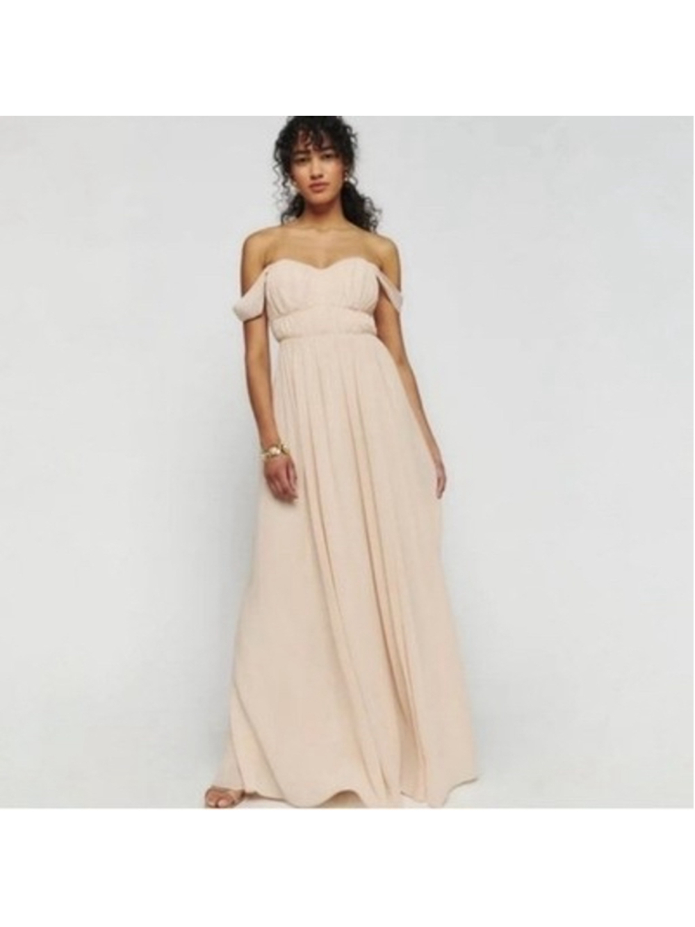 Women's Reformation Jayde Beige Off-Shoulder Maxi Dress Size 6